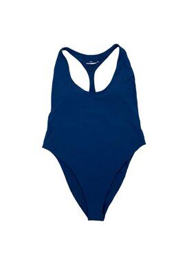AERIE SCOOP NECK ONE PIECE SWIMSUIT SIZE XXL BLUE RACERBACK CUTOUT ACCENT Cheeky